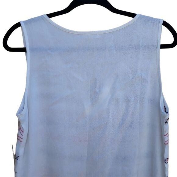 Rayon Pastel Aztec Embroidered Sleeveless Tied Scoop Tunic Tank White Sz S - Picture 6 of 10